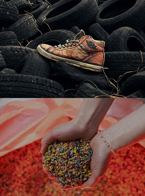 recycled rubber from shoes soles and tires